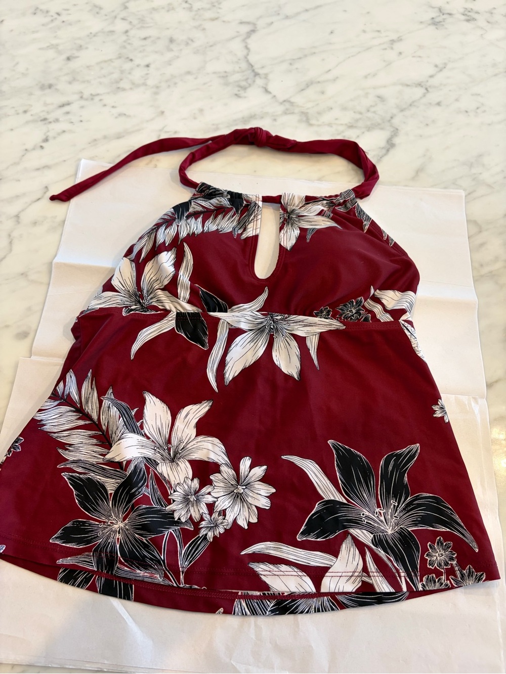 Kona Sol Burgundy Floral Halter Swim Top